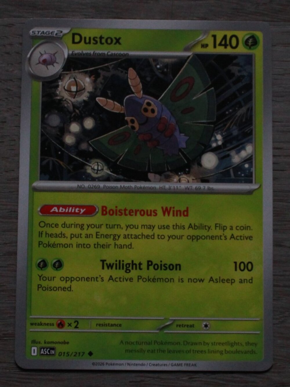 Pokemon "Dustox" Trading/Playing Card